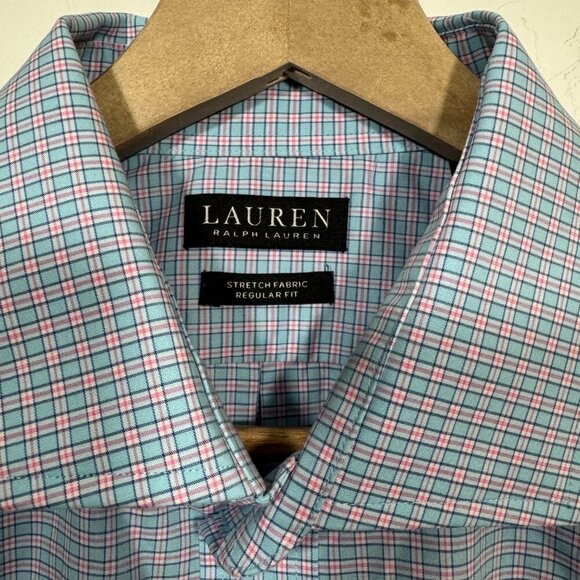 Black Label Lauren Ralph Lauren Mens Plaid Button up Shirt Large Blue & Pink - Picture 4 of 6